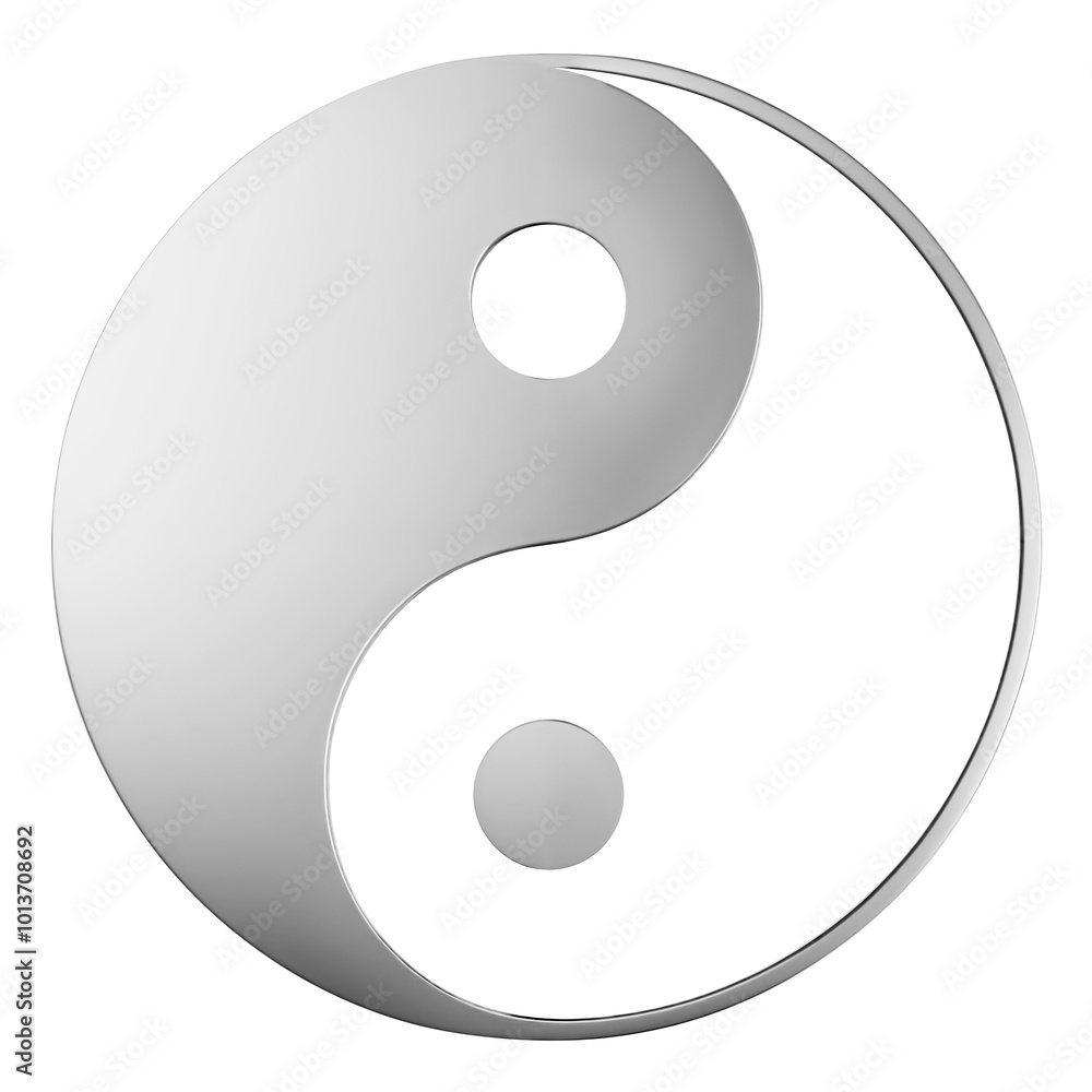 Silver metallic Yin Yang symbol isolated on transparent background. Elegant decorative emblem Silver metallic Yin Yang symbol isolated on transparent background. Elegant decorative emblem