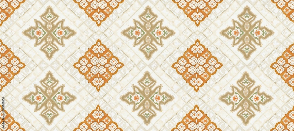 Seamless pattern for fabric, wallpaper or tiles with diamond geometric pattern in natural shades - Generative Ai Seamless pattern for fabric, wallpaper or tiles with diamond geometric pattern in natural shades - Generative Ai
