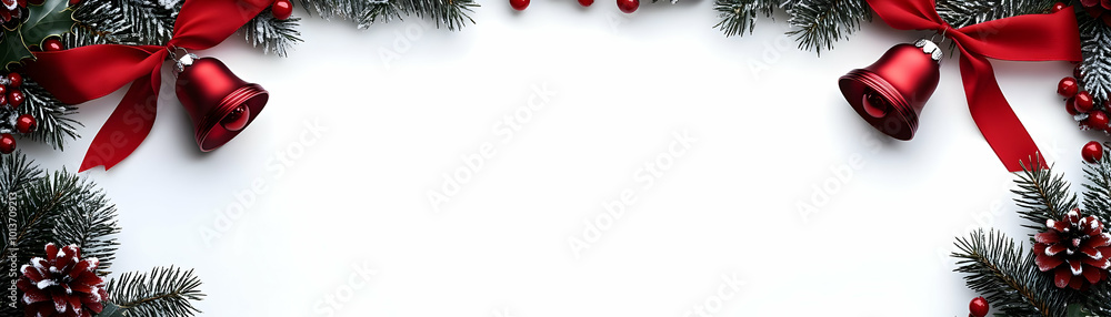 Christmas Bells and Red Ribbon Decorative Frame with Ample Copy Space for Holiday Greetings | Perfect for Winter Festive Promotions Christmas Bells and Red Ribbon Decorative Frame with Ample Copy Space for Holiday Greetings | Perfect for Winter Festive Promotions