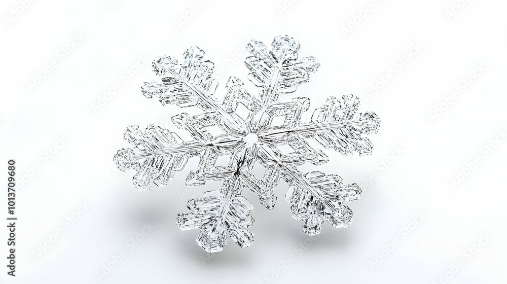 3D Icon: Intricate Crystal Structure of a Delicate Snowflake Floating in Mid Air, Perfect for Winter Designs - Detailed Close-Up on White Background 3D Icon: Intricate Crystal Structure of a Delicate Snowflake Floating in Mid Air, Perfect for Winter Designs - Detailed Close-Up on White Background