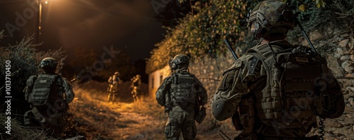 Special operations soldiers conducting a night raid on a castle to free captives, 4K hyperrealistic photo