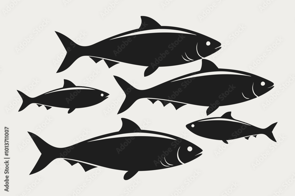 A set of 4 Salmon fishes isolated silhouette black vector art illustration A set of 4 Salmon fishes isolated silhouette black vector art illustration