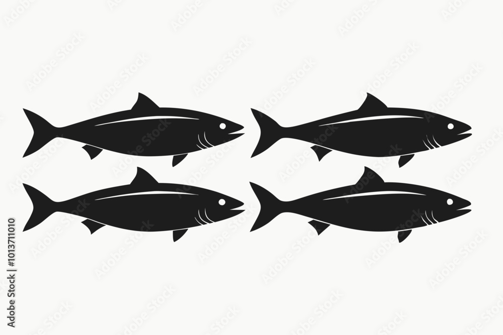 A set of 4 Salmon fishes isolated silhouette black vector art illustration A set of 4 Salmon fishes isolated silhouette black vector art illustration