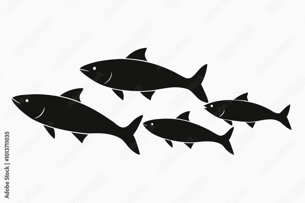A set of 4 Salmon fishes isolated silhouette black vector art illustration A set of 4 Salmon fishes isolated silhouette black vector art illustration