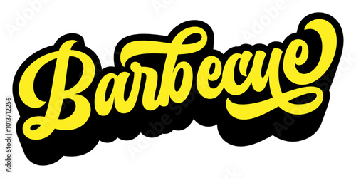Word ‘Barbecue’ written in retro groovy three-dimensional script lettering