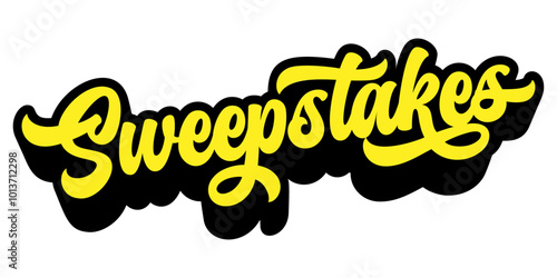 Word ‘Sweepstakes’ written in retro groovy three-dimensional script lettering