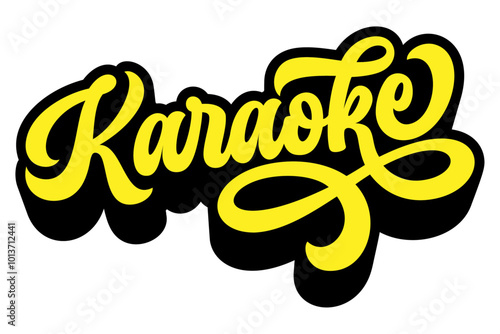 Word ‘Karaoke’ written in retro groovy three-dimensional script lettering