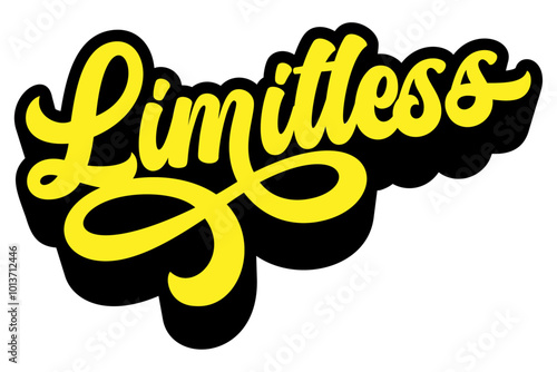 Word ‘Limitless’ written in retro groovy three-dimensional script lettering