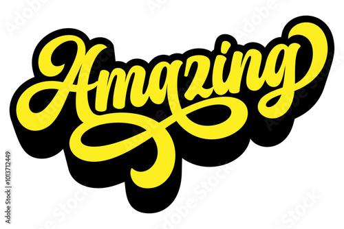 Word ‘Amazing’ written in retro groovy three-dimensional script lettering