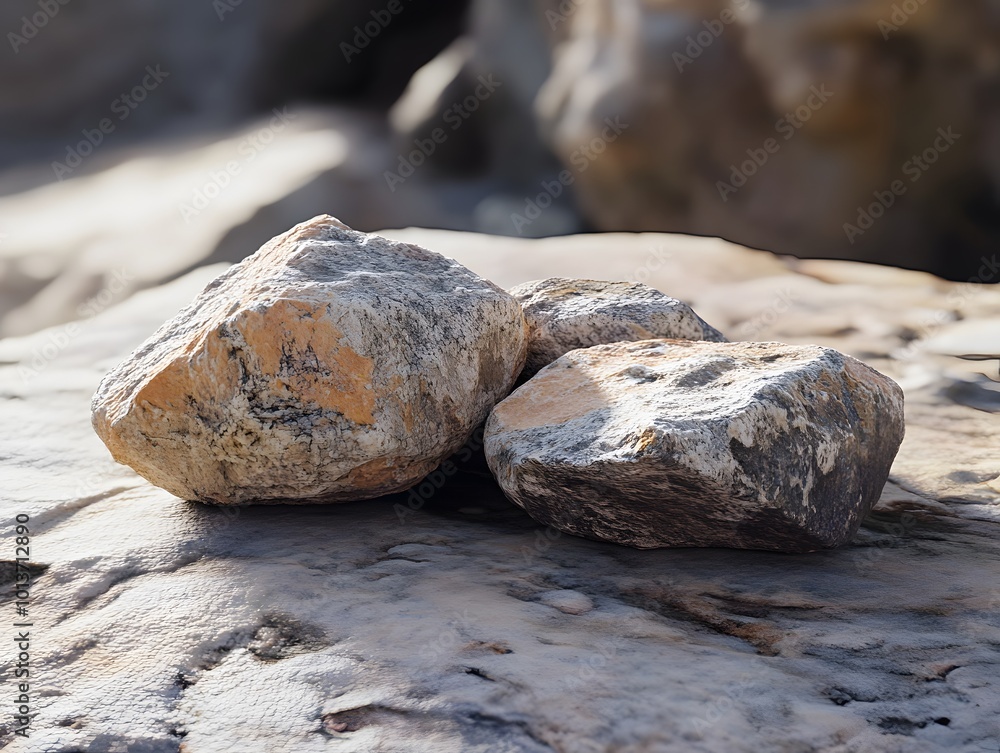 Rocks on a textured surface, natural outdoor setting Rocks on a textured surface, natural outdoor setting