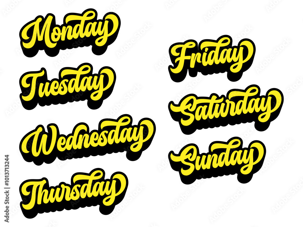 Fototapeta premium Days of the week written in retro groovy three-dimensional script lettering