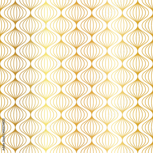 Golden Metallic Wavy Leaf Lines Geometric Stripes Seamless Vector Repeat Pattern
