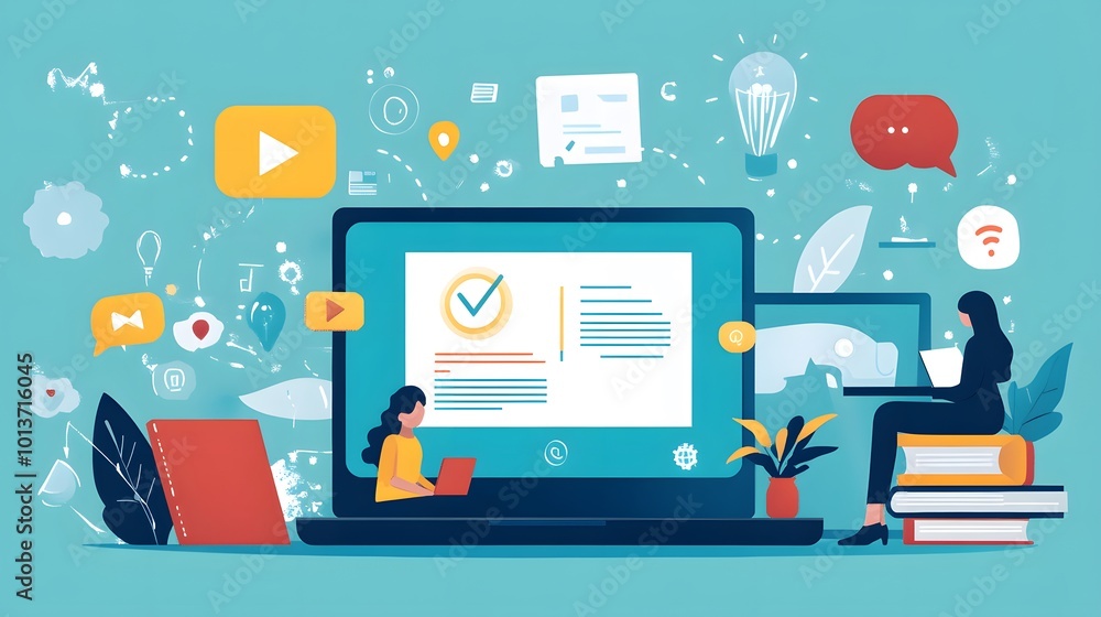 E-learning concept showcasing internet technology and webinars for online courses E-learning concept showcasing internet technology and webinars for online courses