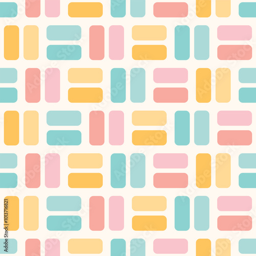 Adorable Pink Blue Yellow Pastel Geometric Brick Seamless Vector Repeat Pattern