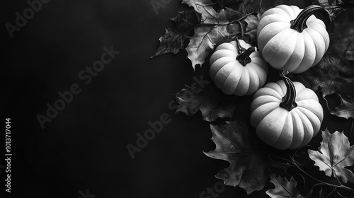 Ornate pumpkin and leaf accents adorning the edges of the packaging, copy space, black and white