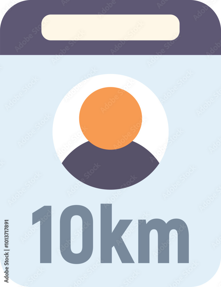Running race bib number with an avatar icon, indicating participation in a 10 kilometer race event Running race bib number with an avatar icon, indicating participation in a 10 kilometer race event