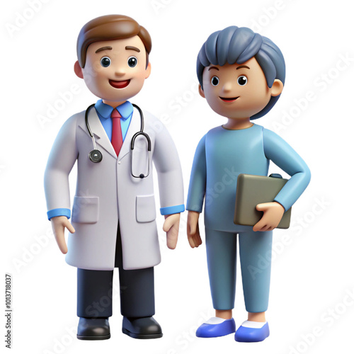 Doctor and patient 3d cartoon style illustration