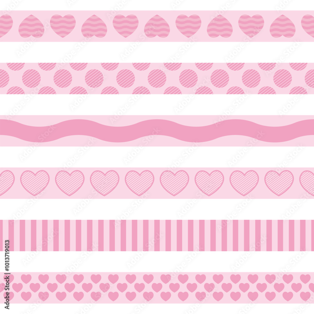 Pink Washi Tape Stripes Cute Adorable Love Hearts Seamless Vector Repeat Pattern Pink Washi Tape Stripes Cute Adorable Love Hearts Seamless Vector Repeat Pattern