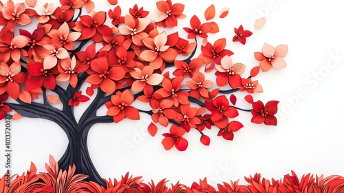 Hairy Keruing tree features vibrant red flowers against a white background complete with a clipping path for easy integration photo