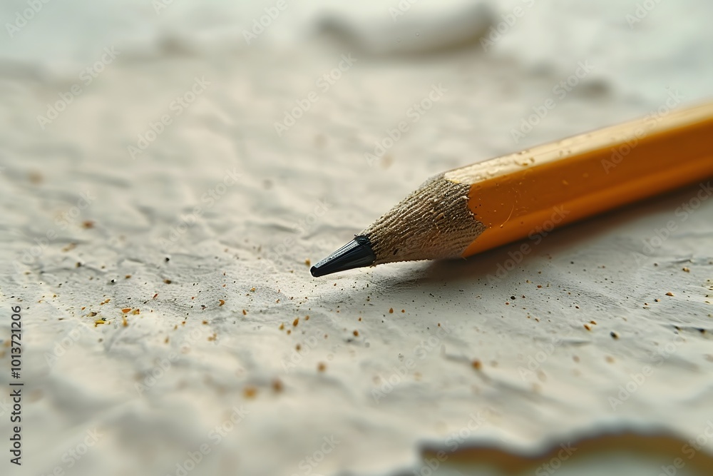 Close-Up of Sharp Yellow Pencil on Textured Parchment Surface for Art and Writing Concepts Close-Up of Sharp Yellow Pencil on Textured Parchment Surface for Art and Writing Concepts