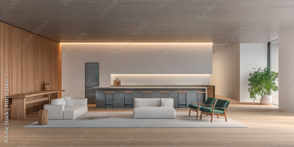 Elegant minimalistic living room with natural light and modern furnishings in a contemporary setting Elegant minimalistic living room with natural light and modern furnishings in a contemporary setting