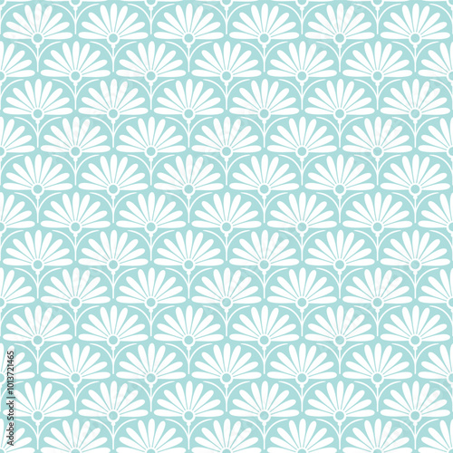 Art Deco Blue Floral Scale Vintage Minimal Seamless Vector Repeat Pattern