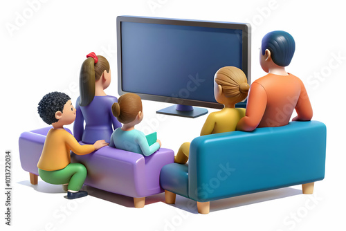 3D Candid Family Excitedly Exploring Cyber Monday Deals on Smart TV � Wide Angle Shot Featuring Family Togetherness and Modern Technology