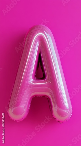 Pink letter a balloon on pink background, playful decor concept