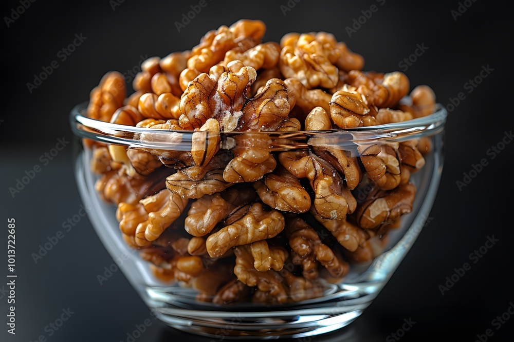 Obraz premium Nutritious Walnuts in Glass Bowl for Healthy Diet Concept