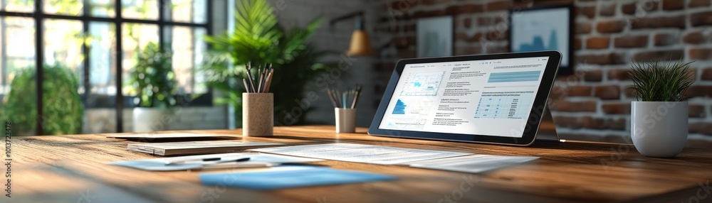Organized Workspace with Project Plans and Digital Tablet for Task Management Hyper Realistic Photo Organized Workspace with Project Plans and Digital Tablet for Task Management Hyper Realistic Photo
