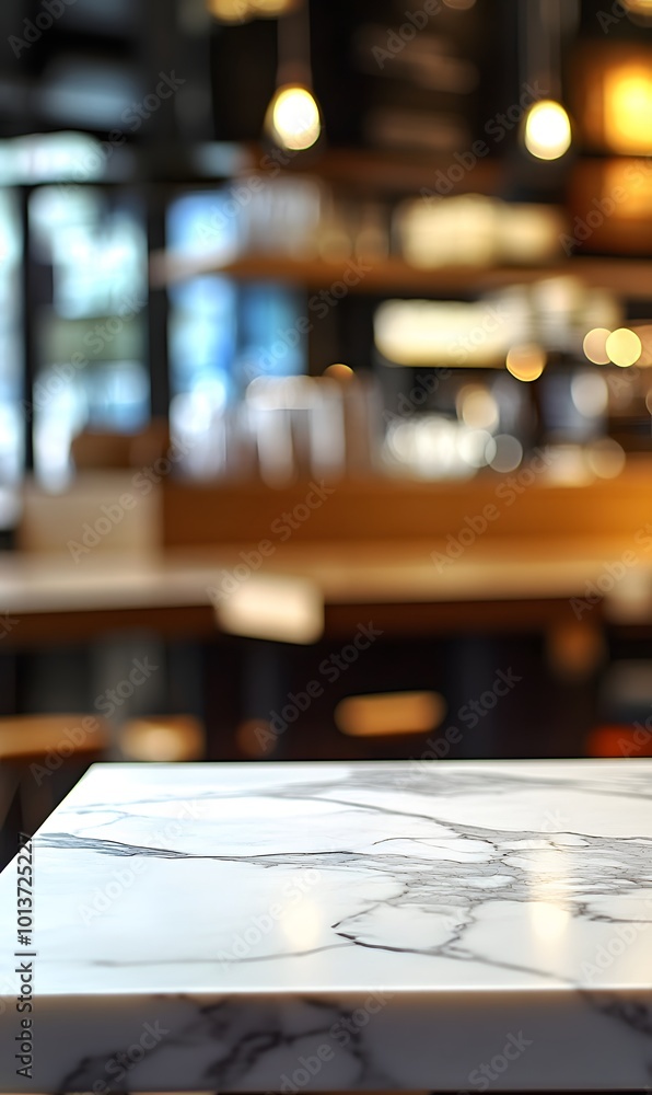 5. **Urban Chic:** Capture the essence of a modern urban cafe with an empty white stone marble tabletop in the foreground. The background features a blurred, vibrant interior filled with contemporary 5. **Urban Chic:** Capture the essence of a modern urban cafe with an empty white stone marble tabletop in the foreground. The background features a blurred, vibrant interior filled with contemporary