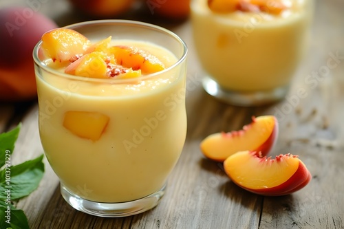 Lassi mango, traditional indian drink, selective focus Sago Mango is a dessert made from mangoes, mixed with milk, jelly and other ingredients