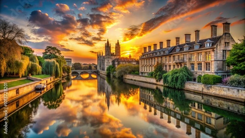 As the sun sets over the River Cam, historic buildings in Cambridge are bathed in warm hues, offering a peaceful evening filled with scenic wonder.