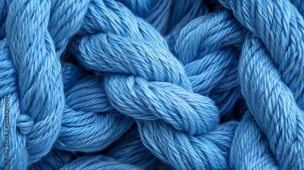 Close-up of rough and twisted blue jute rope, Close-up of rough and twisted blue jute rope,