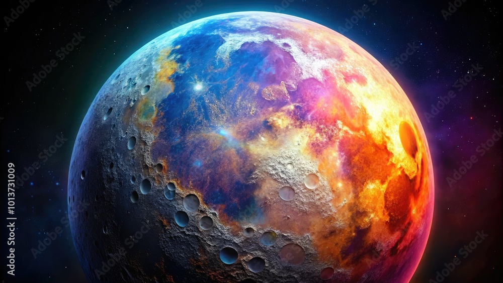 Fototapeta premium Breathtaking PNG moon illustration showcasing detailed textures and deep colors, ideal for enriching creative projects and design works with its enchanting visual impact.