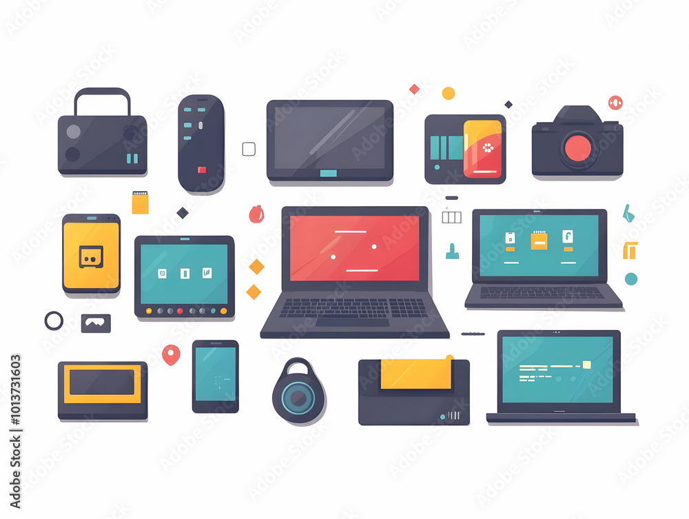Flat Glossy Background with Floating Tech Devices and Glowing Cyber Monday Banner | Modern Vector Illustration for Tech Sale Promotions Flat Glossy Background with Floating Tech Devices and Glowing Cyber Monday Banner | Modern Vector Illustration for Tech Sale Promotions