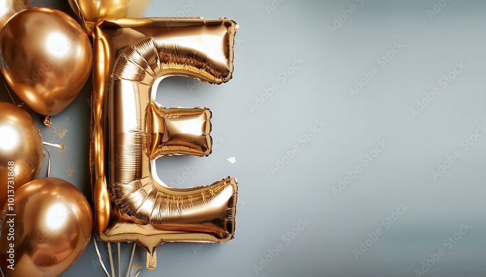 Banner with gold balloons letters E with copy space Banner with gold balloons letters E with copy space