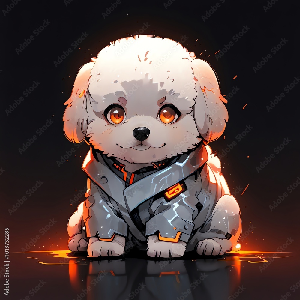 Cute White Puppy in a Futuristic Outfit Cute White Puppy in a Futuristic Outfit