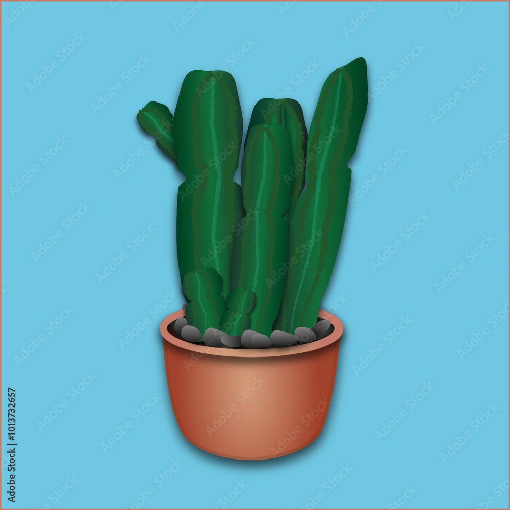 Сute cactus in a pot on a blue background Сute cactus in a pot on a blue background