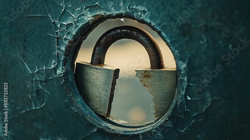 A dramatic depiction of a destroyed padlock, symbolizing a severe email security breach photo