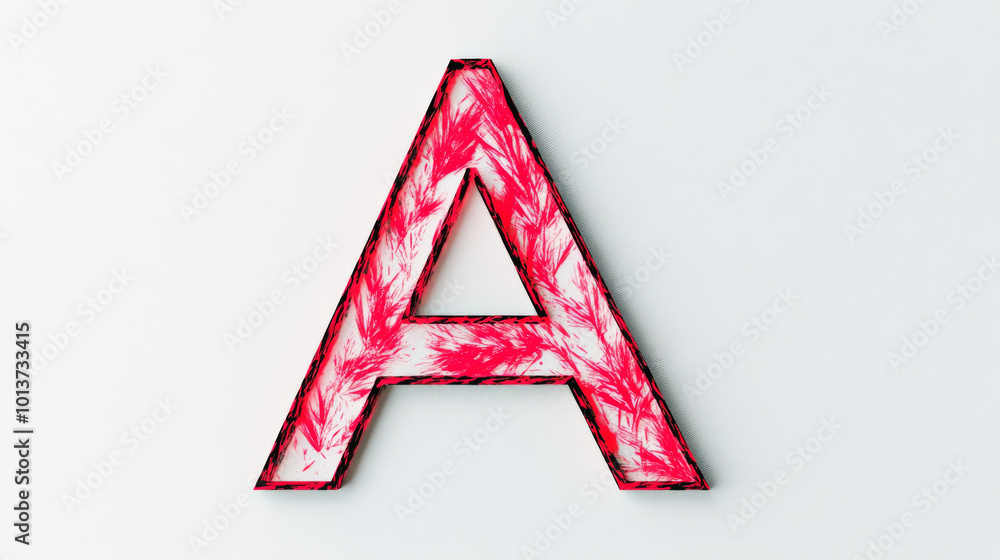 The letter A is rendered in a bright red with a white background. It is surrounded by a black outline. The letter A is rendered in a bright red with a white background. It is surrounded by a black outline.