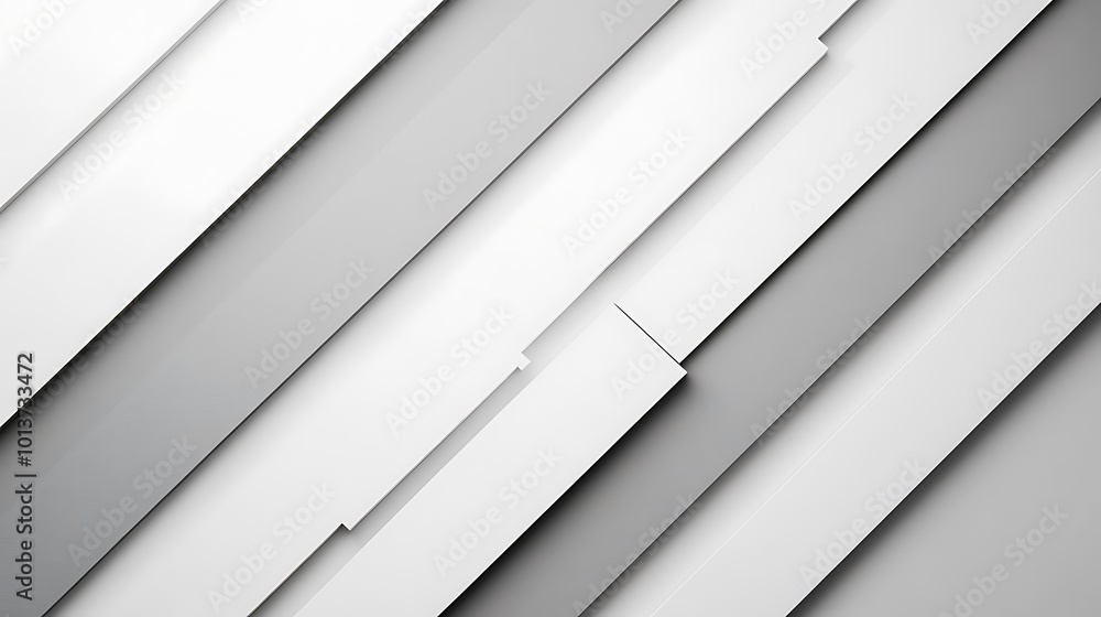 Fototapeta premium Minimalist abstract background with overlapping grey and white geometric shapes forming a clean, modern design.
