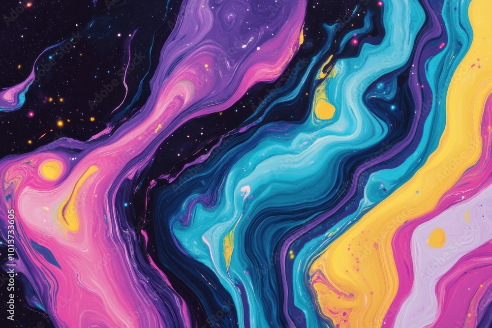 Vibrant neon wave texture with galaxy background Vibrant neon wave texture with galaxy background