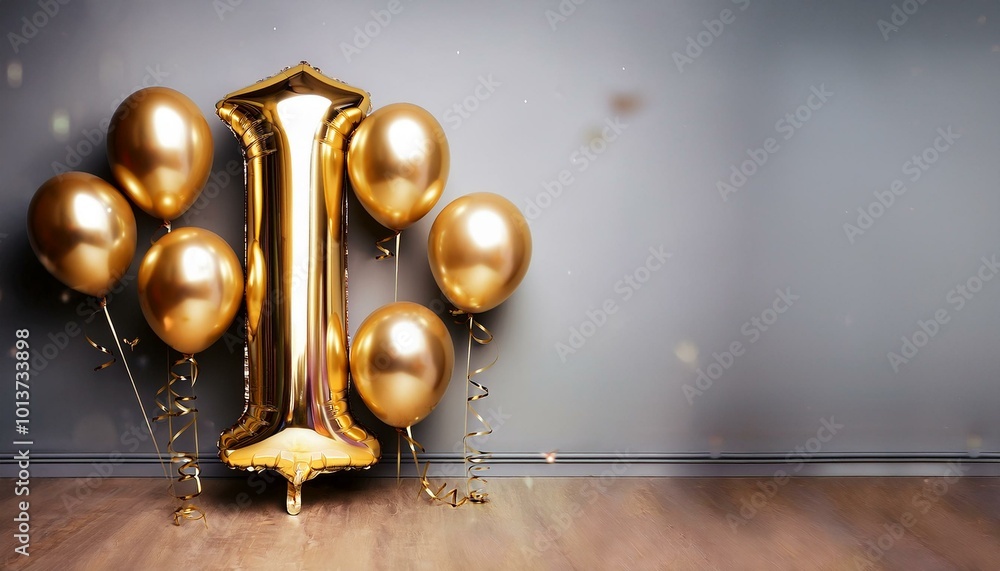 Banner with gold balloons letters I with copy space Banner with gold balloons letters I with copy space