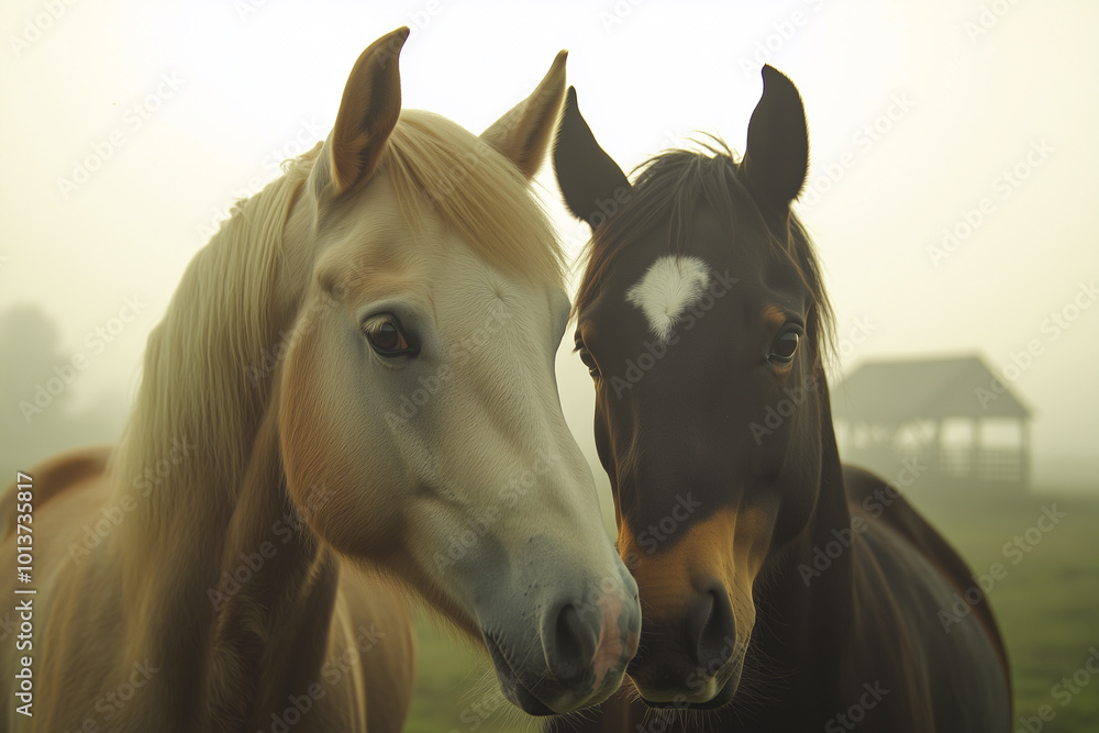 Obraz premium Majestic Horses in Misty Field
