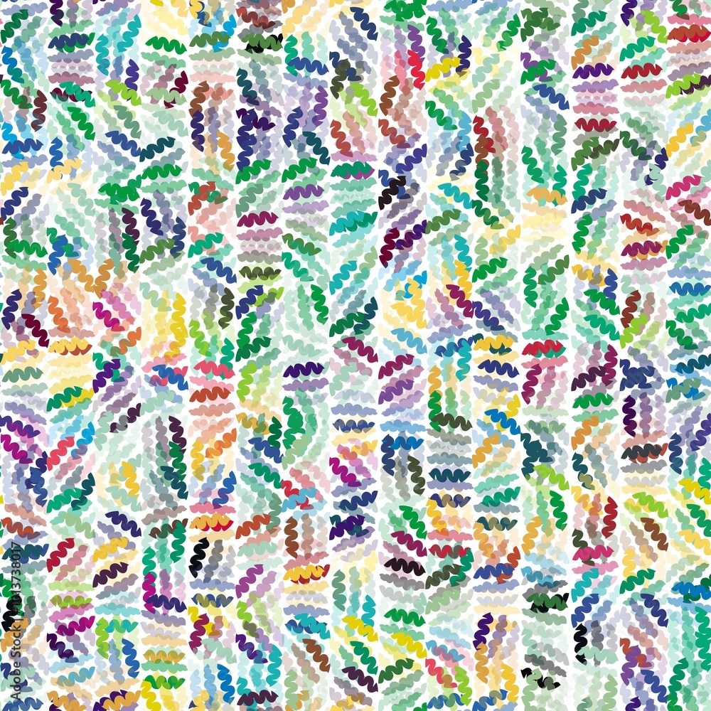 Fototapeta premium Multicolored short wavy stripes. Hand drawn seamless pattern. Rainbow colors.