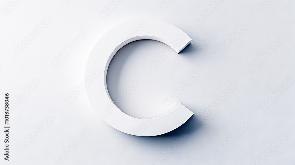 A 3D rendered letter C, in white on a white background. A 3D rendered letter C, in white on a white background.