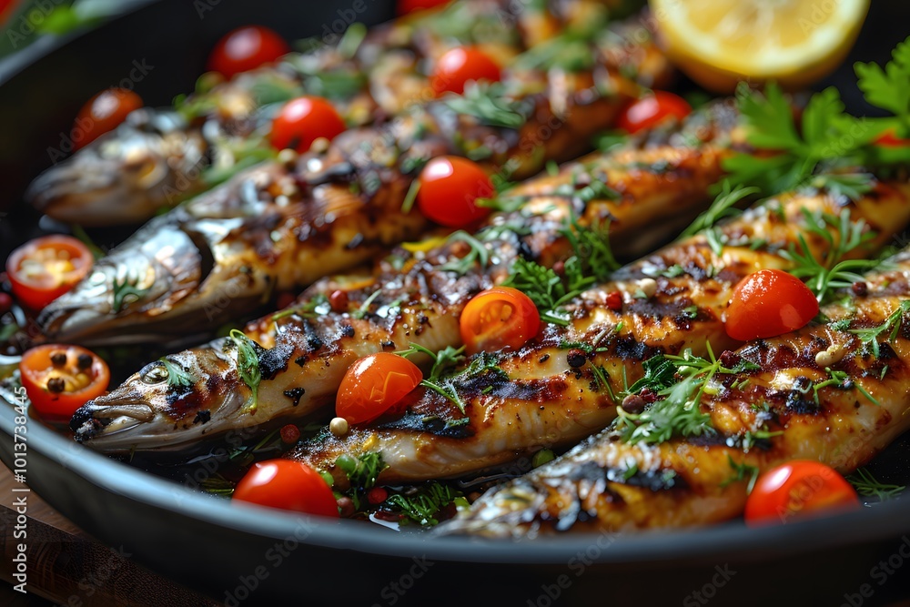 Grilled Sardines with Cherry Tomatoes and Fresh Herbs for a Mediterranean Culinary Delight Grilled Sardines with Cherry Tomatoes and Fresh Herbs for a Mediterranean Culinary Delight