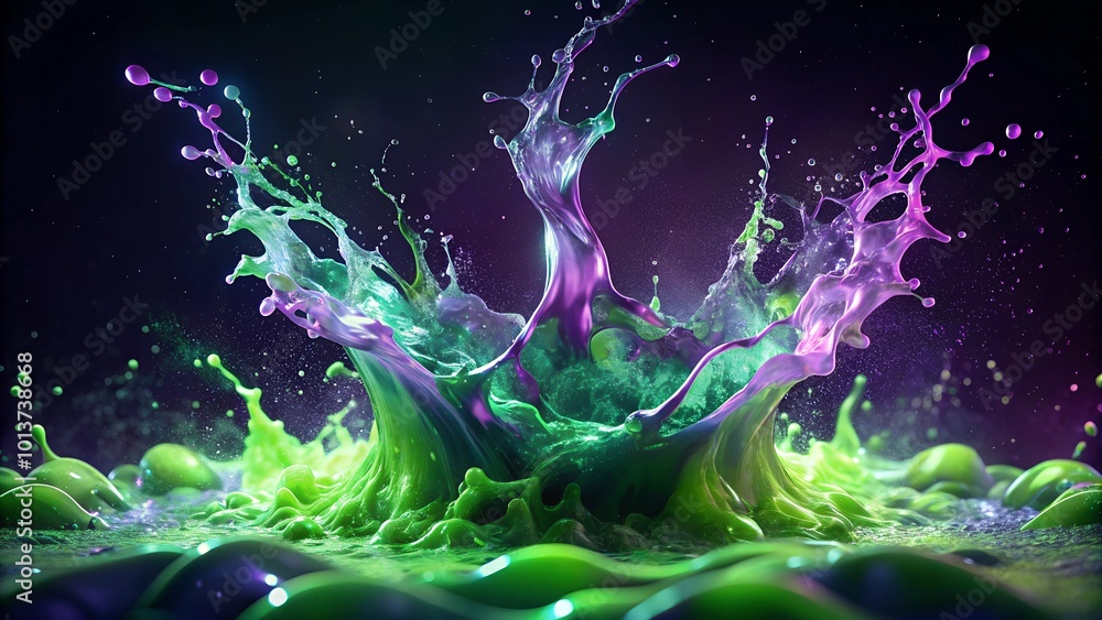 Obraz premium Neon liquid splash in dark background.