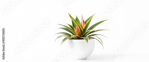 Bromeliad plant in white modern pot